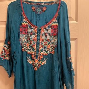 Johnny Was Blue Embroidered Tunic